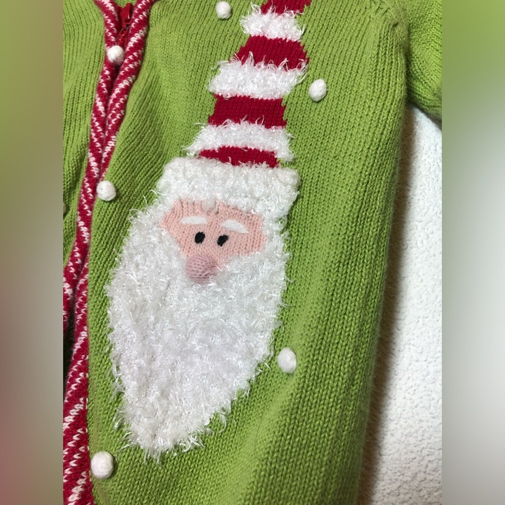 Cre8ions Green Santa Cardigan Sweater size 7 - Picture 3 of 7